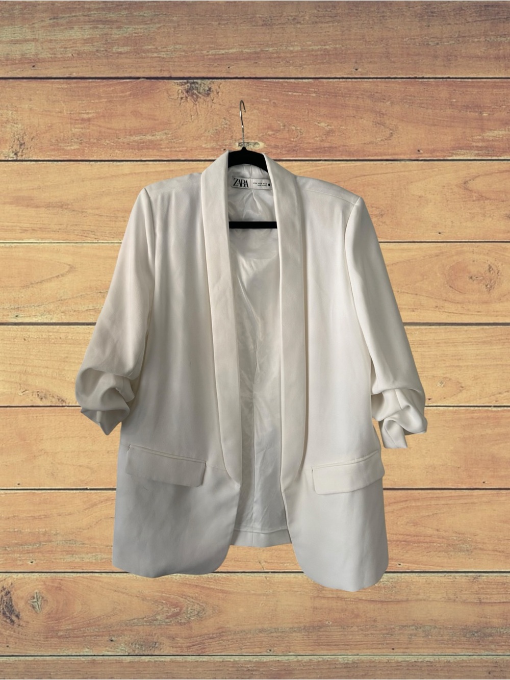 Zara White Open-Front Lightweight Blazer Jacket, XL